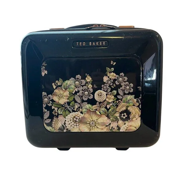 TED BAKER Vanity Case Luggage Travel Black Floral Garden Zipper - Picture 1 of 16